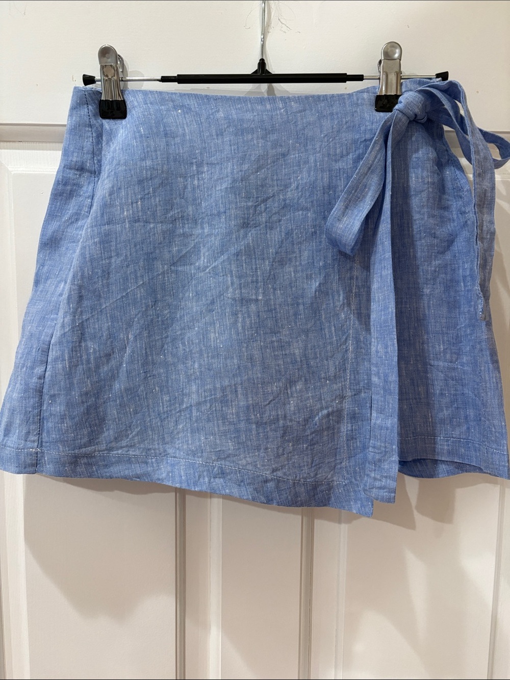 Sky Blue Linen Blend Tie-Waist Mini Skirt